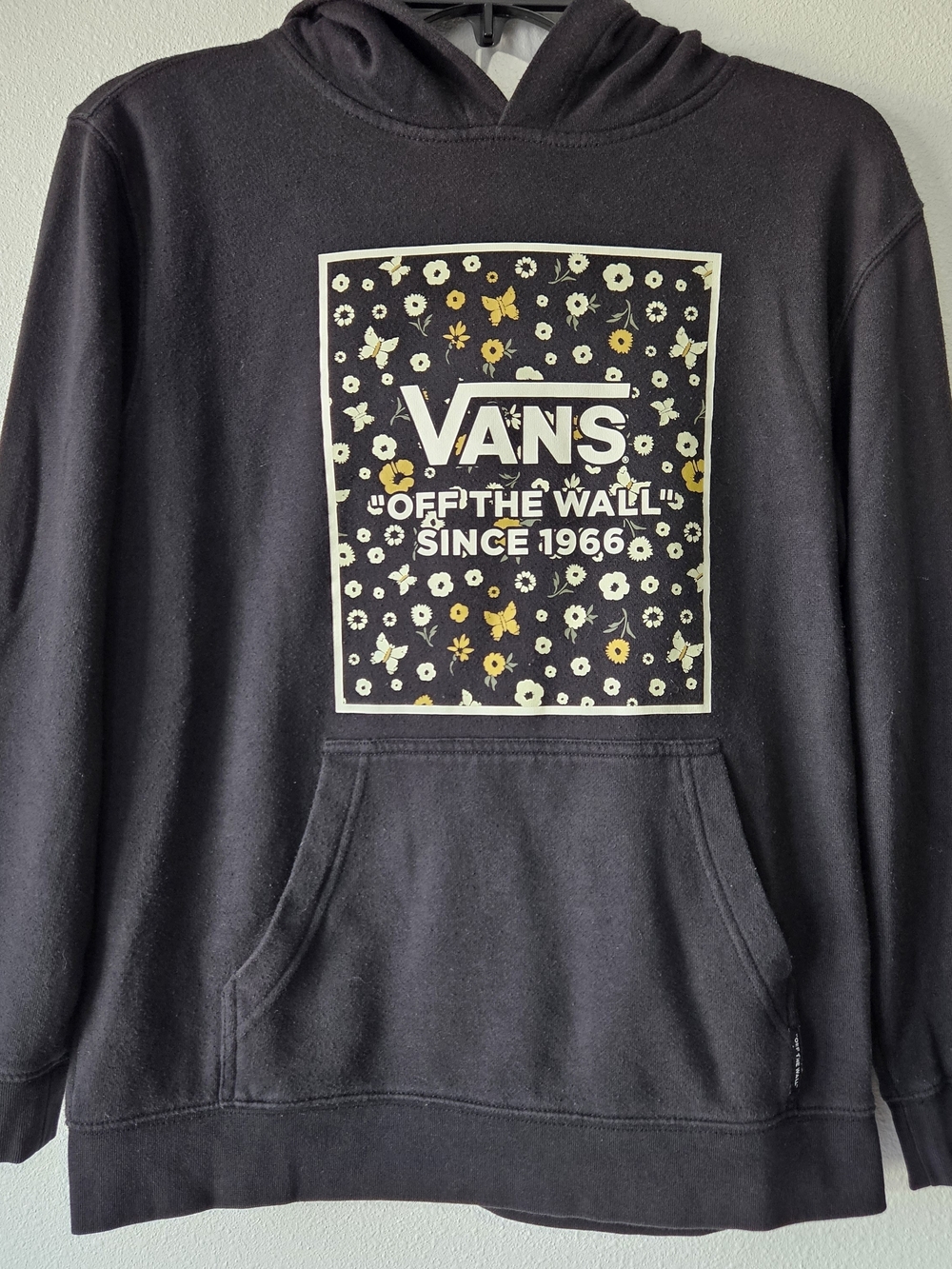 Vans Black Floral Logo Hoodie Sweater, Size Large